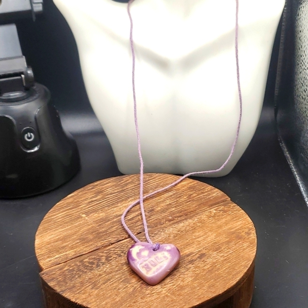 N3040‎ purple lavendar clay heart necklace dolphin beachy